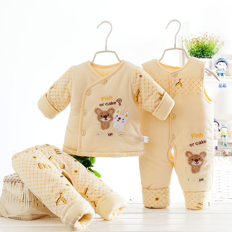 婴儿棉衣套装三件套男女宝宝冬装0-1岁加厚纯棉服3新生儿衣服冬季