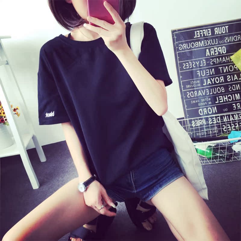（180克牛奶丝）夏季韩国短袖T恤女纯色圆领宽松大码上衣服批发