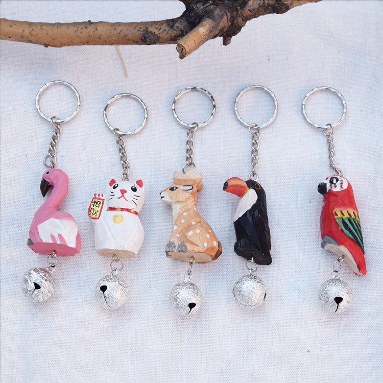 原创设计精品创意礼品木雕火烈鸟动物钥匙扣挂件多功能钥匙链