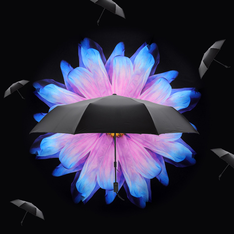 韩国折叠小黑晴雨伞黑胶防晒琉璃伞女遮阳伞两用超轻三折太阳伞