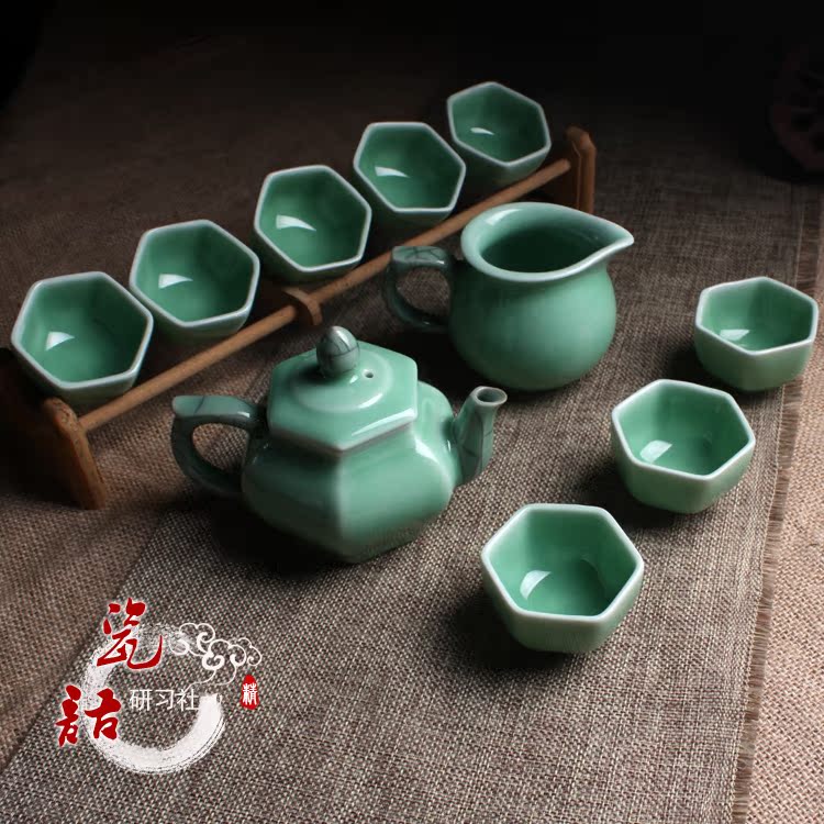 特价 龙泉青瓷正品陶瓷梅子青哥弟窑结合茶壶茶道十头功夫茶具