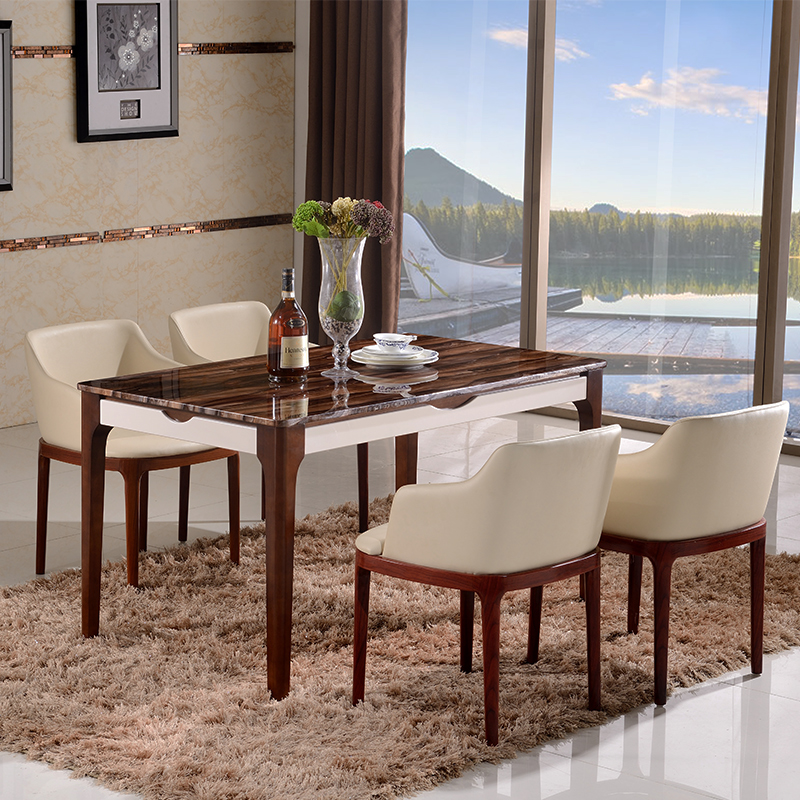 大理石实木餐桌椅组合 北欧现代简约小户型原木饭桌4人 一桌四椅