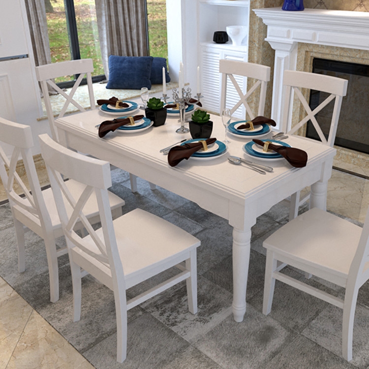 美式乡村简约实木长方形餐桌椅组合4人6人欧式小户型客厅饭桌定制