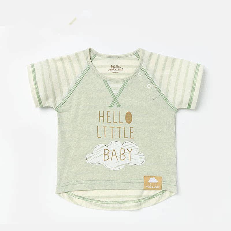 婴儿纯棉短袖t恤夏季字母图案婴幼儿彩棉衣服男女宝宝圆领打底衫