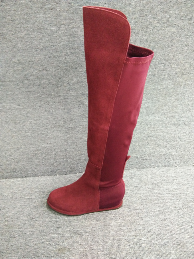 包邮16秋冬季新款韩版时尚红色弹力过膝靴真皮内增高长筒马丁靴女