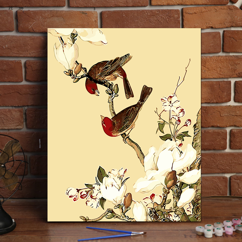 diy数字油画花卉 中式花鸟动物手绘填色定制大幅客厅 装饰画包邮