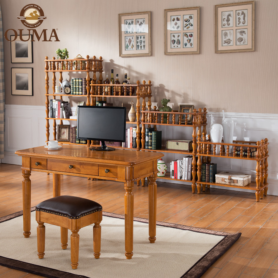 美式实木书桌家用电脑桌纯实木写字台简约办公桌儿童学习书桌书房