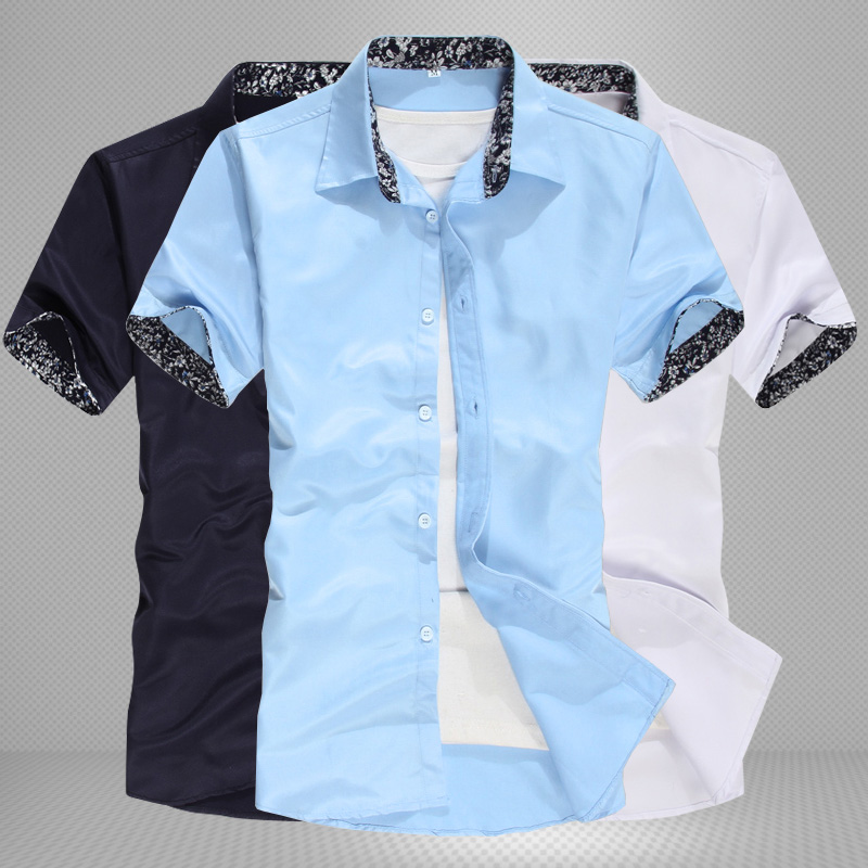 夏季韩版休闲纯色短袖衬衫男士修身薄款寸衫男装衬衣学生青少年潮