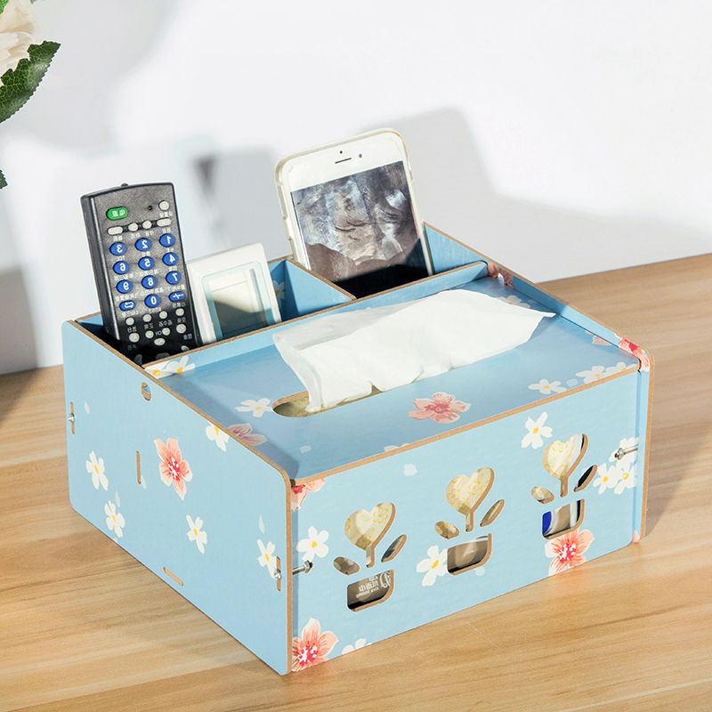 欧式木质桌面纸巾盒创意客厅茶几抽纸盒多功能手机遥控器收纳盒