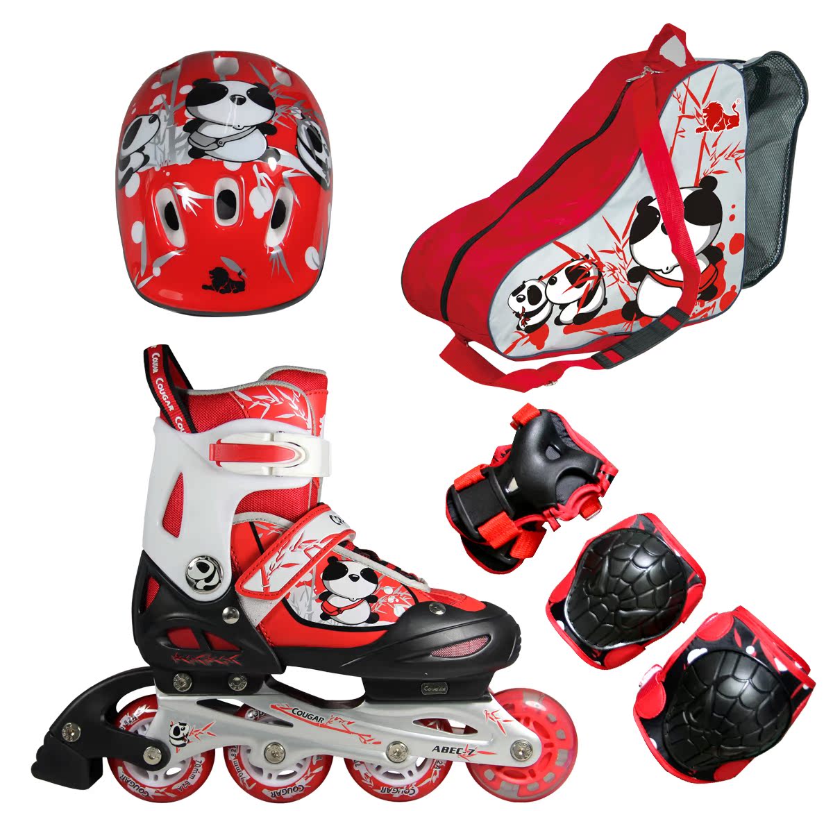 美洲狮儿童全套溜冰鞋可调闪光旱冰鞋滑冰鞋直排轮
