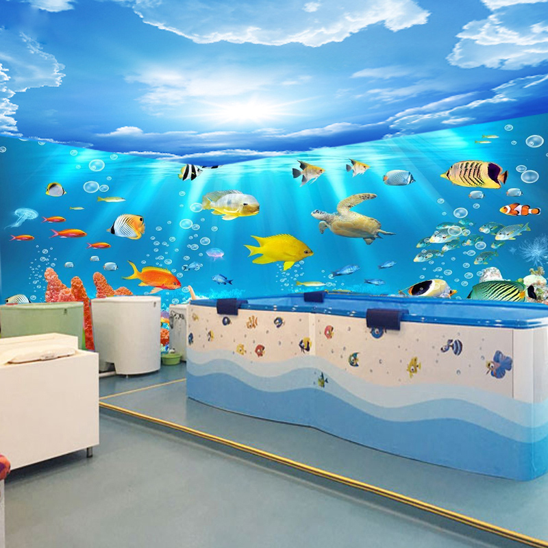 3D海底世界卡通防水壁纸游泳馆中心背景墙纸防潮无纺布大型壁画