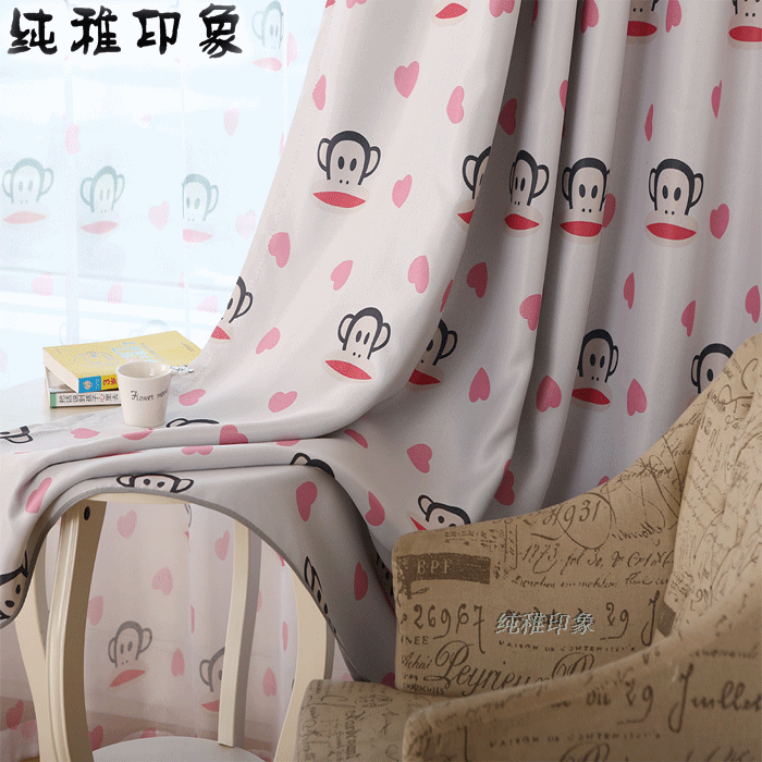 纯稚印象韩式卡通田园 儿童房卧室窗帘窗纱定制 大嘴猴成品遮光布