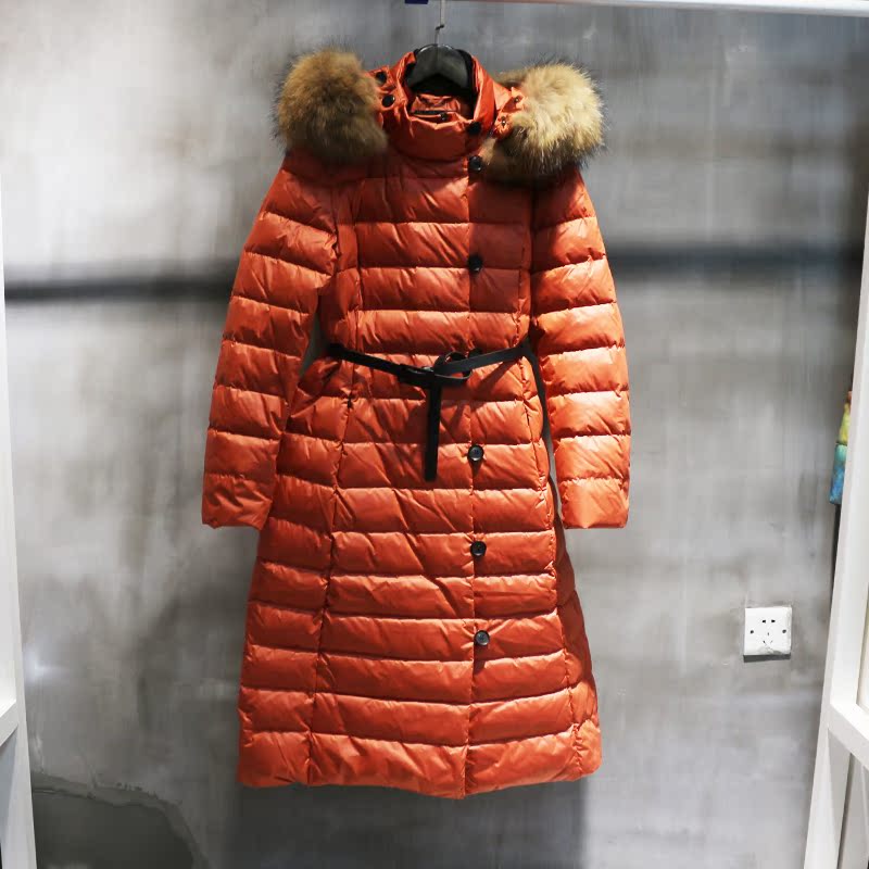 EJGK原创设计2016冬新款外套90白鸭绒进口貉子毛大毛领长款羽绒服
