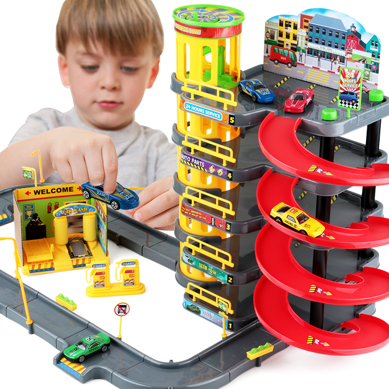 儿童合金汽车拼装积木轨道赛车停车场玩具男孩3 4 5 6岁生日礼物