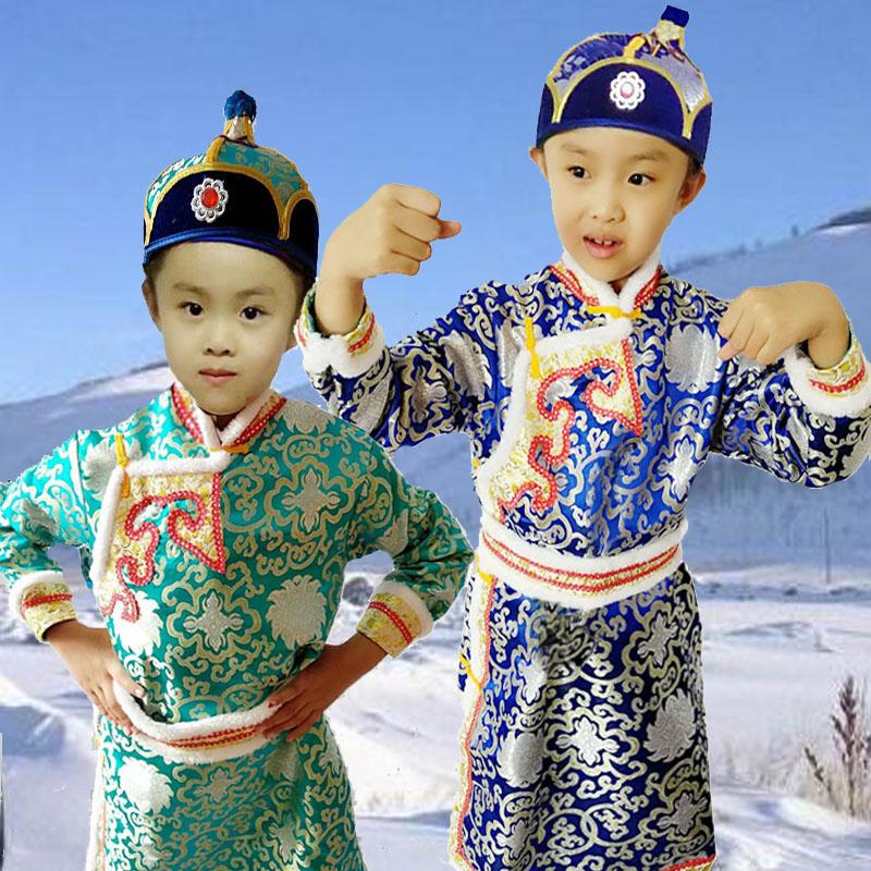蒙古族服装儿童男孩演出服饰小孩蒙古袍男童款新款蒙古袍男儿童