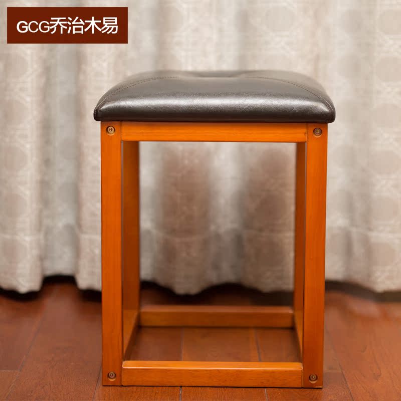 GCG实木方凳软皮木凳方形软包凳餐桌凳化妆凳实木梳妆凳进口木凳