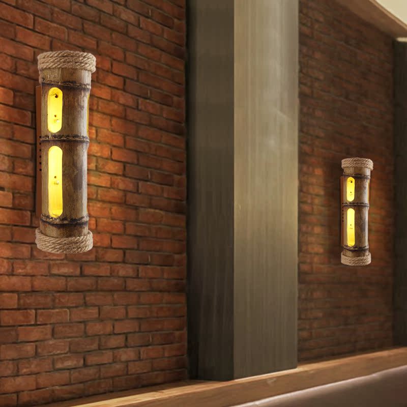 loft工业风壁灯酒吧咖啡厅餐厅艺术个性创意壁灯麻绳竹筒led壁灯