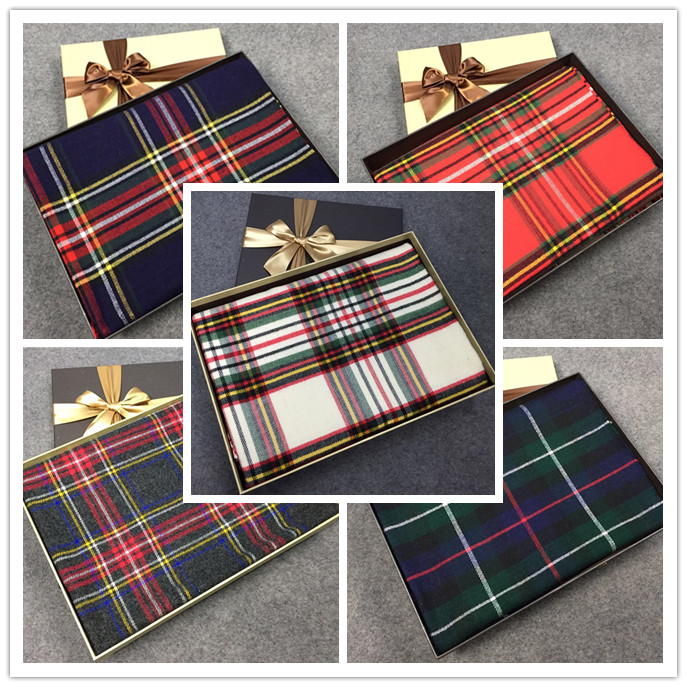苏格兰经典红绿格子围巾复古蓝色披肩两用圣诞新年创意礼物送礼盒
