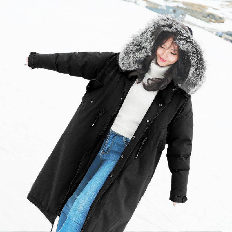 冬装新款2016韩版女装加厚大毛领收腰中长款连帽超长过膝棉衣外套