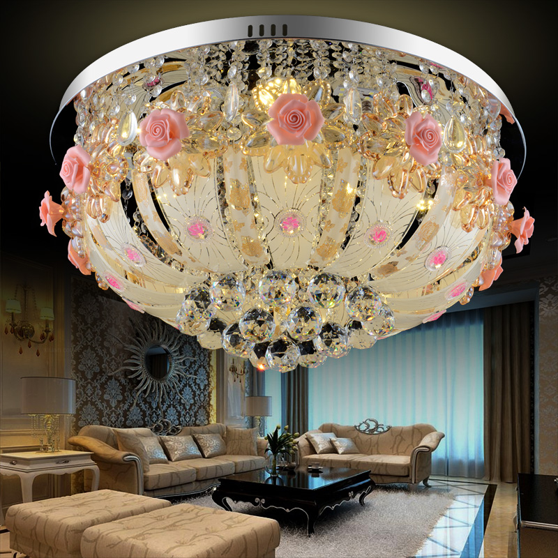 玫瑰新婚卧室圆形客厅水晶灯LED吸顶灯奢华水晶卧室灯餐厅灯具