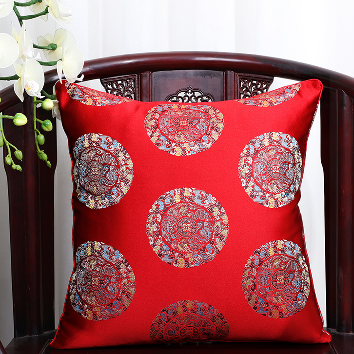 艺必旭中式田园古典奢华红木坐椅靠垫沙发靠枕抱枕套包芯定做靠包