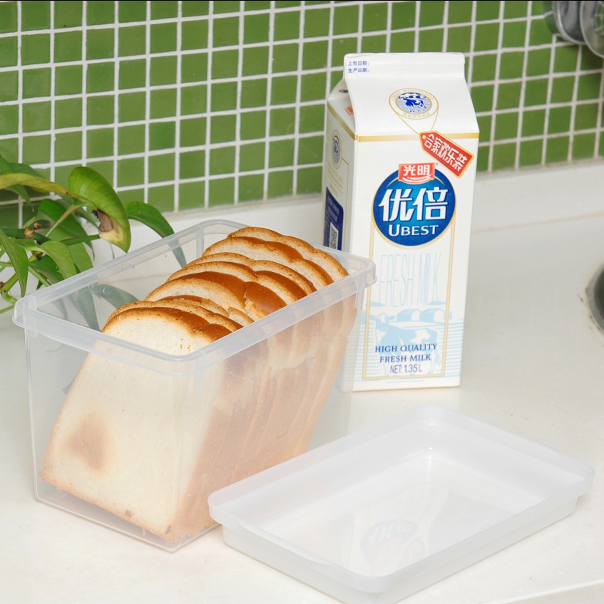 日本进口Sanada 面包盒 面包箱收纳盒 塑料面粉桶保鲜盒 透明带盖