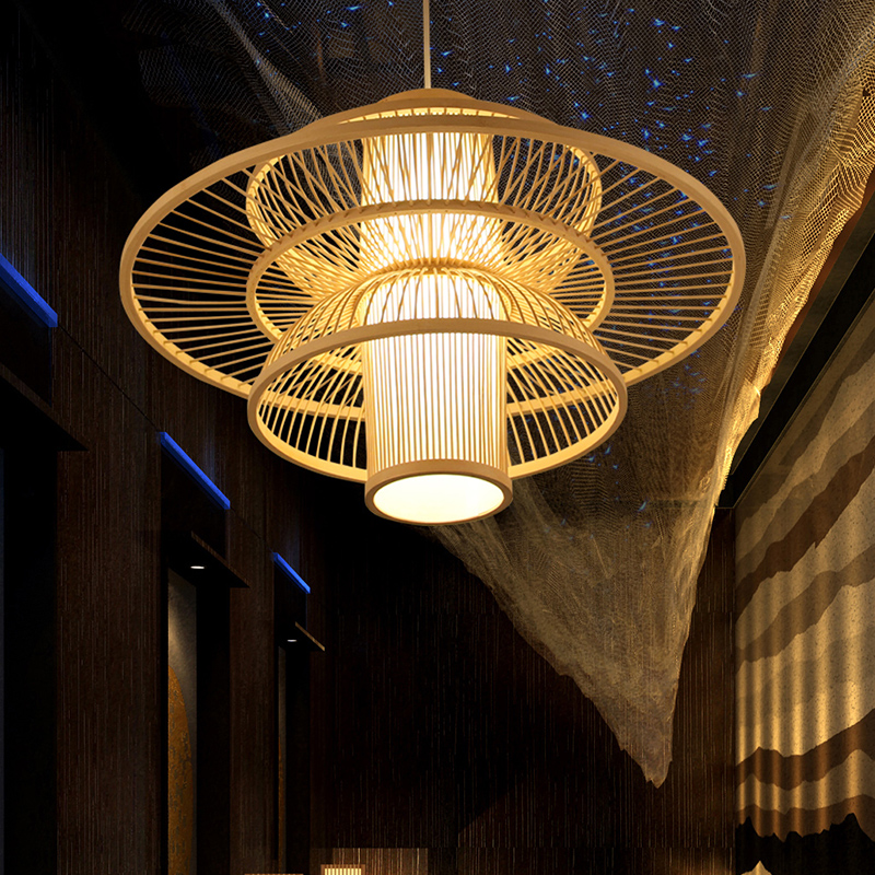 东南亚创意艺术竹编餐厅餐桌吊灯禅意茶室新中式灯具现代简约餐灯