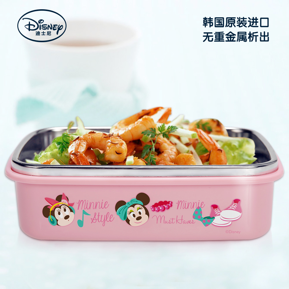 韩国迪士尼卡通密封保鲜便当盒宝宝不锈钢碗带盖儿童餐具进口正品