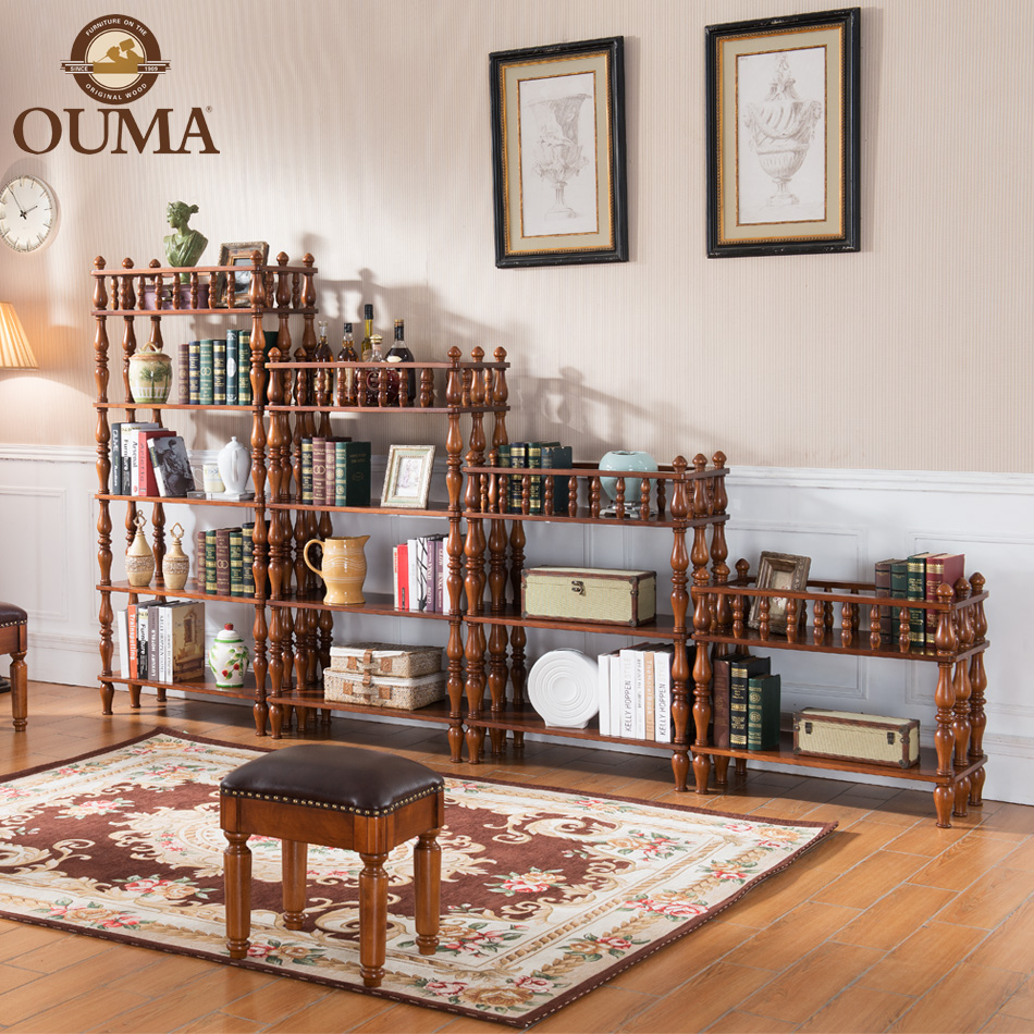 美式实木书架创意简约书架子复古置物架咖啡色书架多层环保书架