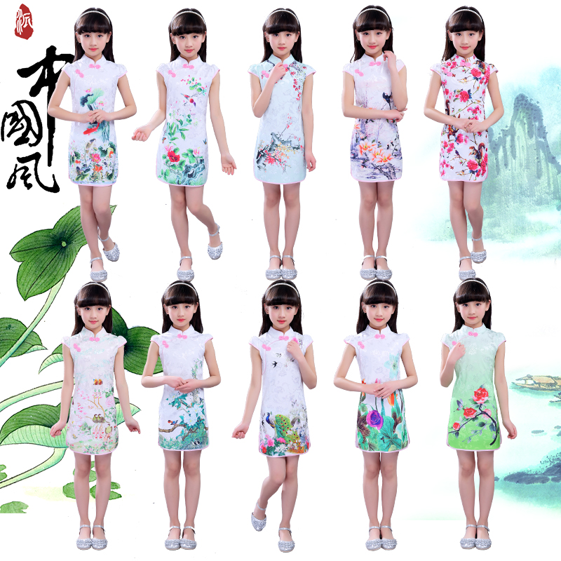 2017新款中式刺绣唐装幼儿小孩儿童旗袍夏季女童中国风公主连衣裙