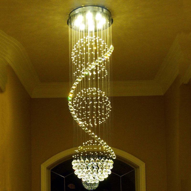 复式客厅吊灯楼梯水晶吊灯别墅大厅楼梯间长吊线灯螺旋圆球形吊灯