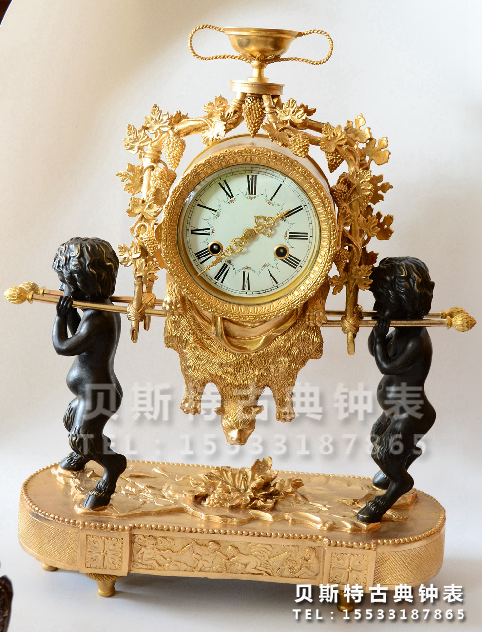 欧式狩猎铜铸钟|仿古机械西洋座钟|24k镀金家居装饰|老式上弦钟
