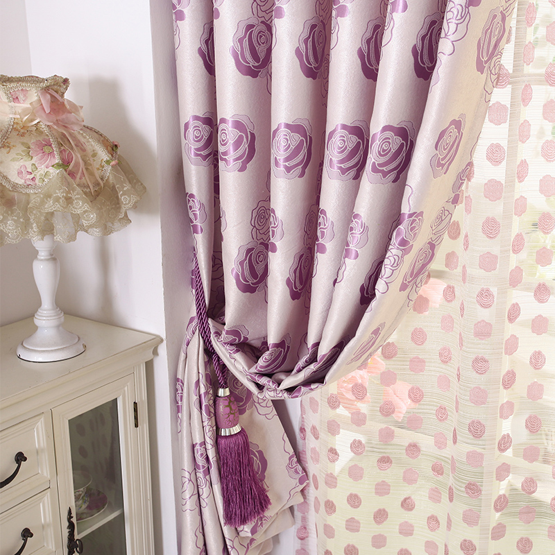 全遮光韩式田园清新玫瑰公主粉色紫色成品定制窗帘卧室客厅儿童房