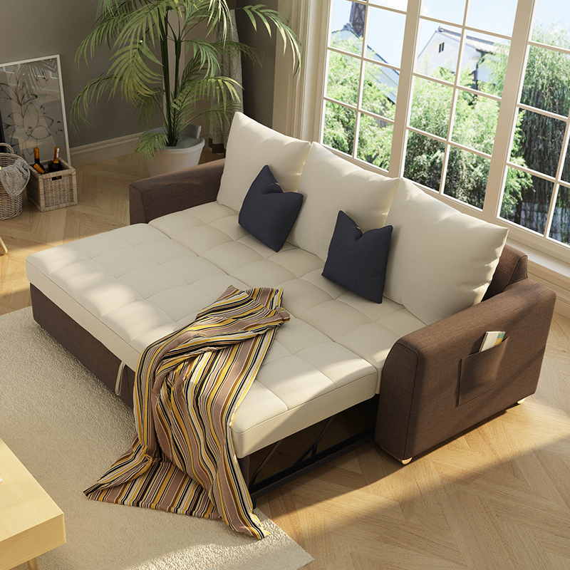 小户型多功能可折叠沙发床 1.8宜家实木简约储物双人布艺沙发床