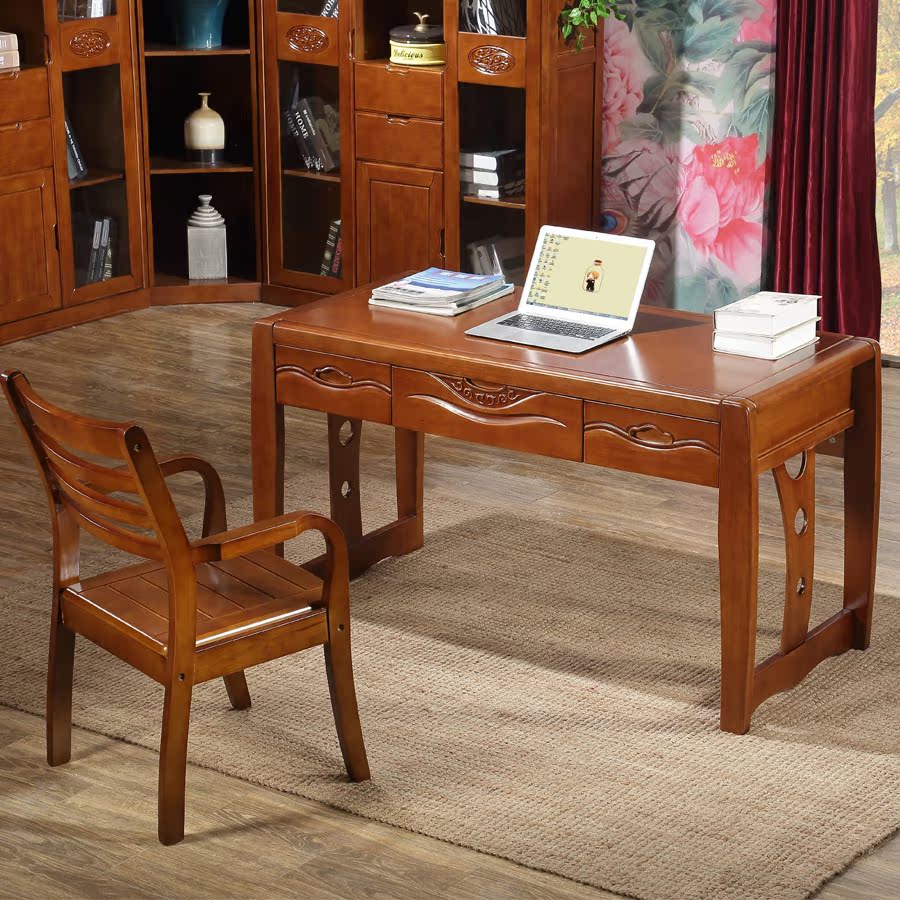 实木电脑桌 现代中式书桌简约书台办公桌写字台书桌1.38米特价
