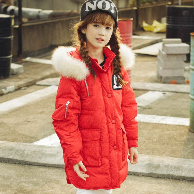 新款儿童羽绒服韩版连帽冬装2016女童中长款毛领童装中大童
