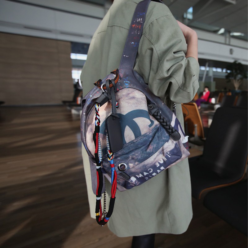 2016新款韩国正品代购女包做旧复古涂鸦双肩包非主流牛仔布背包潮