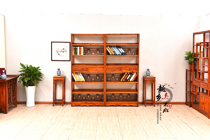 书架六层货架展示柜茶叶柜中式古典仿古实木榆木博古架明清