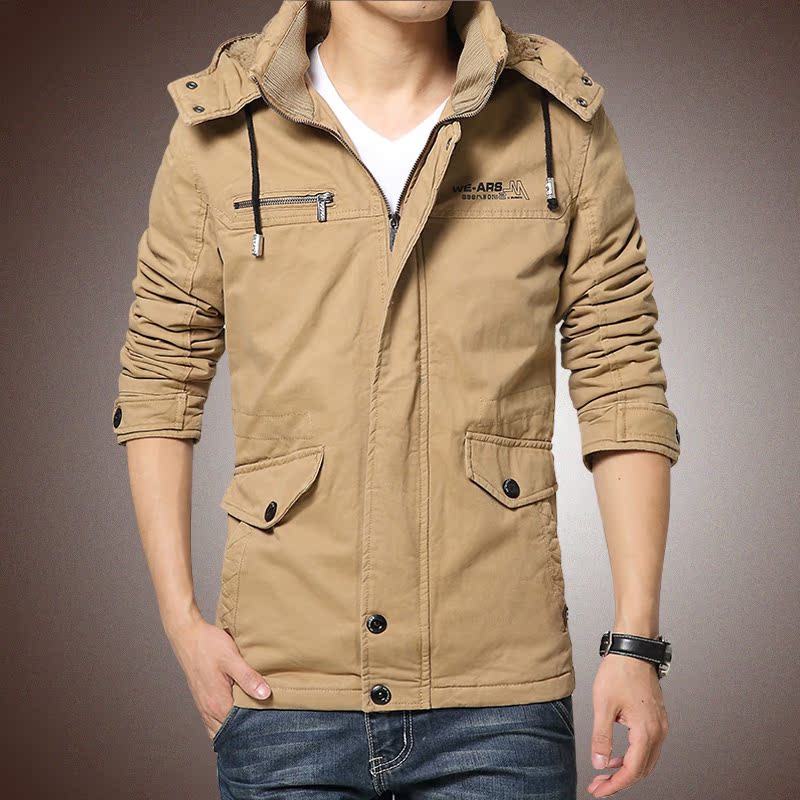 2016秋冬装新款加绒外套冬季男士加厚夹克中长款外衣青年大码男装
