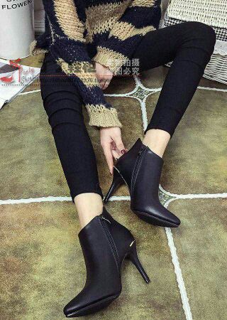 包邮2016韩版优雅金属V字尖头高跟及裸靴简约纯色细跟高跟鞋