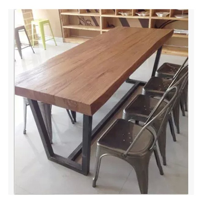 仿古不规则餐桌实木美式酒吧长桌LOFT铁艺办公桌会议桌工作台桌椅