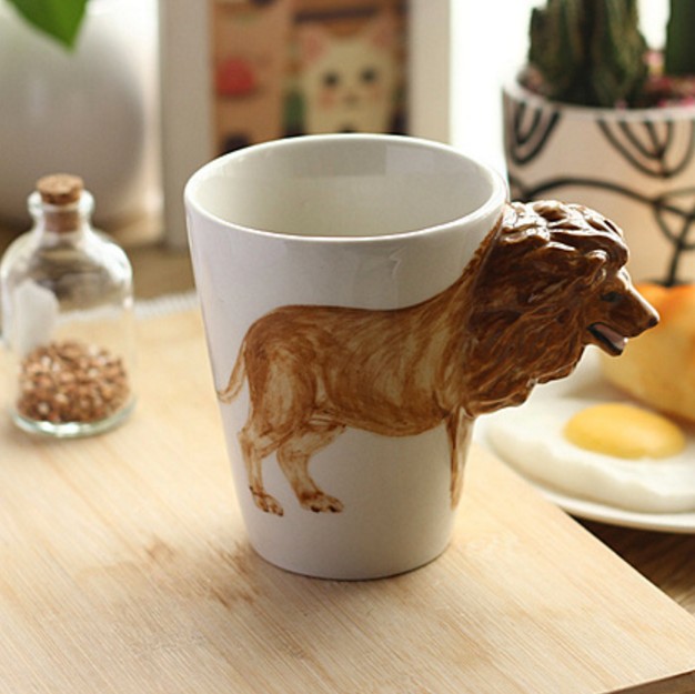 创意礼物3D立体动物杯纯手绘陶瓷杯马克杯新骨瓷彩绘杯白马奶牛杯