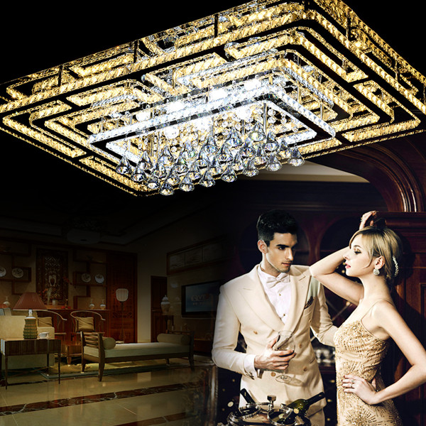 客厅灯水晶吸顶灯大气长方形简约LED卧室灯餐厅灯现代灯具吊灯