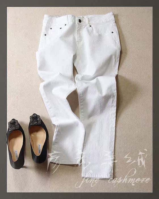 白色牛仔裤春季中腰牛仔裤女小脚裤铅笔裤
