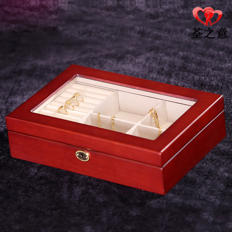 首饰盒实木质天窗带锁欧式复古戒指项链手镯珠宝盒高档饰品收纳盒