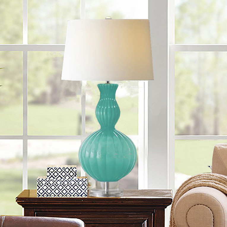 水晶玻璃台灯 温馨创意葫芦玻璃公主房床头台灯美式蓝色绿色白色
