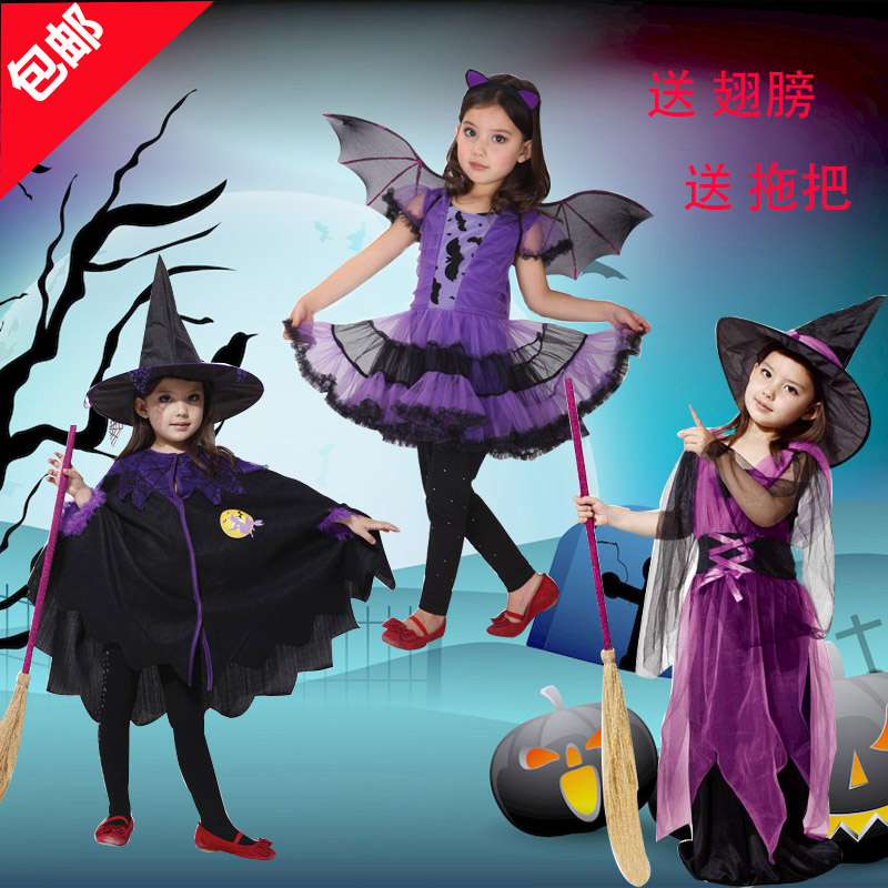 万圣节装扮儿童表演服装女巫化装舞会cosplay服装女童巫师公主裙