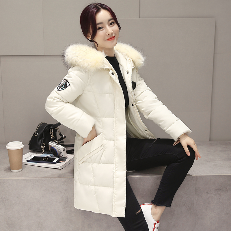 2016新款冬装韩版修身棉衣女中长款学生加厚大毛领羽绒棉服女外套