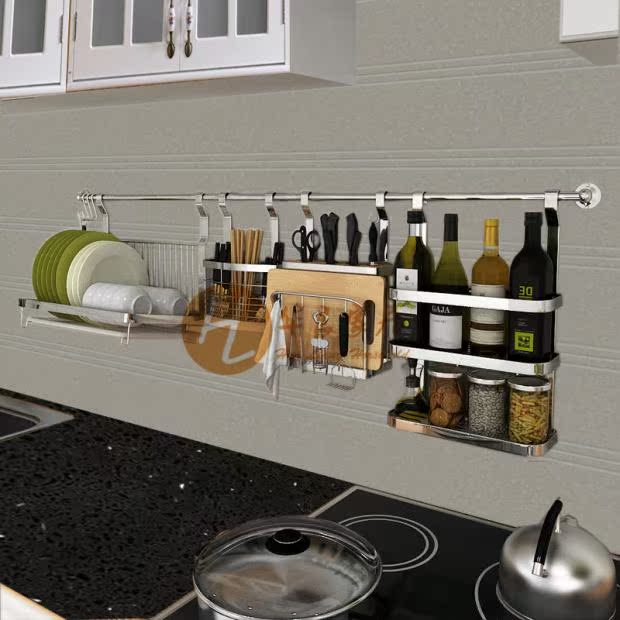宜家风厨房置物架壁挂304不锈钢多功能厨具挂件碗碟沥水架刀架