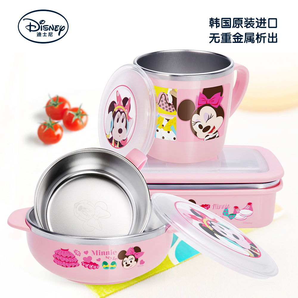 迪士尼韩国婴儿保温碗宝宝辅食碗勺学生饭盒儿童餐具套装进口正品